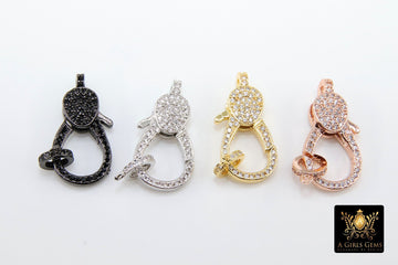 Lobster Clasp Gunmetal Black Micro Pave CZ, Double Sided Claw Cubic Zirconia #156, Large Gold